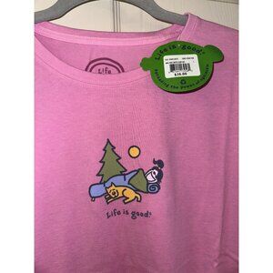 NWT Life Is Good Womens Pink T-Shirt Camping Graphic Size Large